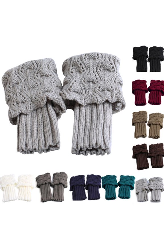 Warm Elastic Short Leg Warmer Cuffed Crochet Boot Cuffs Socks Knit Toppers for Women Light Gray
