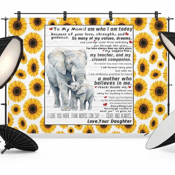 Warm Elephant Mother Son Backdrop for Photography, Yellow Sunflower Love Your Daughter Photo Backdrop Portrait Background Party Banner Photo Backgrounds for Studio Booth Props, 10x8ft