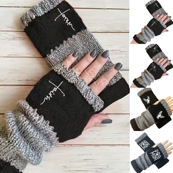 Warm Embroidery Splicing Knitted Gloves - Fashion Fingerless Casual Women's Gloves, Soft Breathable Acrylic Material with Exquisite Embroidery, Ideal for Cold Days, A Pair, H