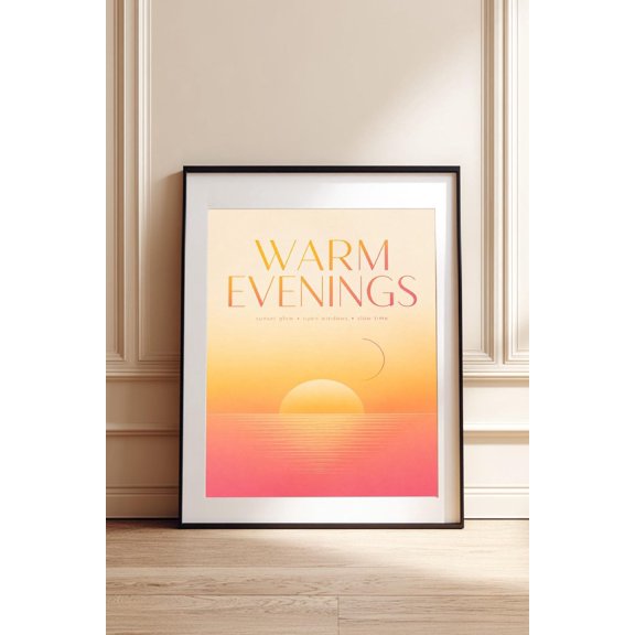 Warm Evenings Poster, Retro Orange Gradient Sunset Wall Art