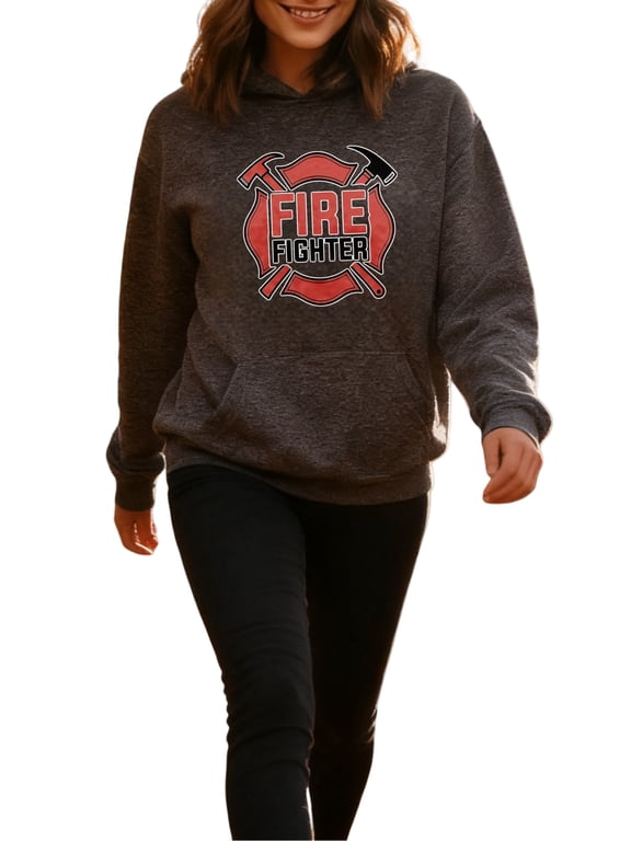 Warm Firefighter Hoodie for Men and Women, Unisex Pullover Hooded Sweatshirt, Comfortable Cotton Poly Blend, Casual Everyday Wear