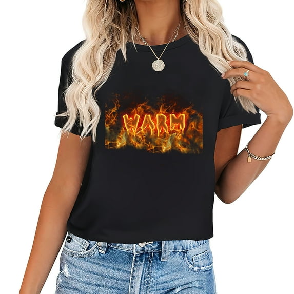 Warm Flame Halloween Party Gifts Stylish Women's Graphic Tee Shirt, Short Sleeves, Comfortable & Trendy Back To School Gifts