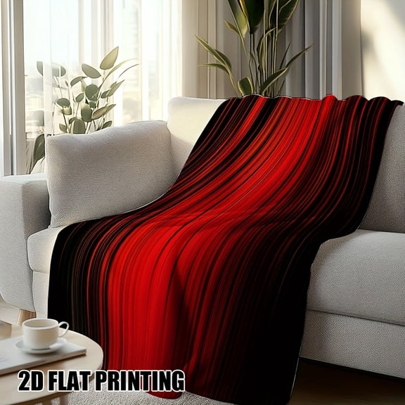 Warm Flannel Throw Blanket Red Black Gradient Stripe Design Plush Soft All Season Use for Couch Bed Office Travel Outdoor Machine Washable Stylish Gift Idea Throw Blanket for Couch Home