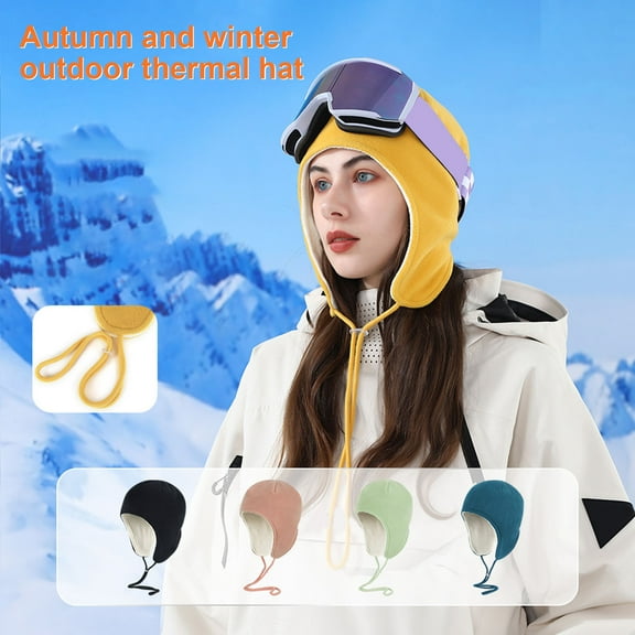Warm Fleece Beanie Earflap Winter Hat Outdoor Winter Cap for Men Women Double-Layer Thermal Cap for Outdoor Sports