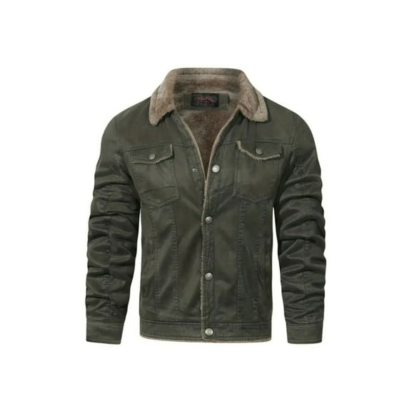 Warm Fleece Bomber Jacket, Men's Casual Lapel Button Up Jacket Coat For Fall Winter