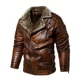 thumbnail image 1 of Warm Fleece Classic Design PU Bomber Jacket, Men's Casual Zip Up Lapel Faux Leather Jacket For Fall Winter, 1 of 5