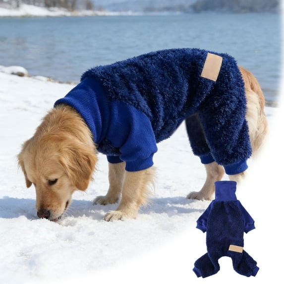 Warm Dog Sweater with Turtleneck Puppy Jumpsuit Pet Windproof Warm Cold Weather Jacket Long Sleeve Winter Pullover Outfit Clothes for Small Medium Large Outdoor Walking Hiking Sleep(Blue,L)