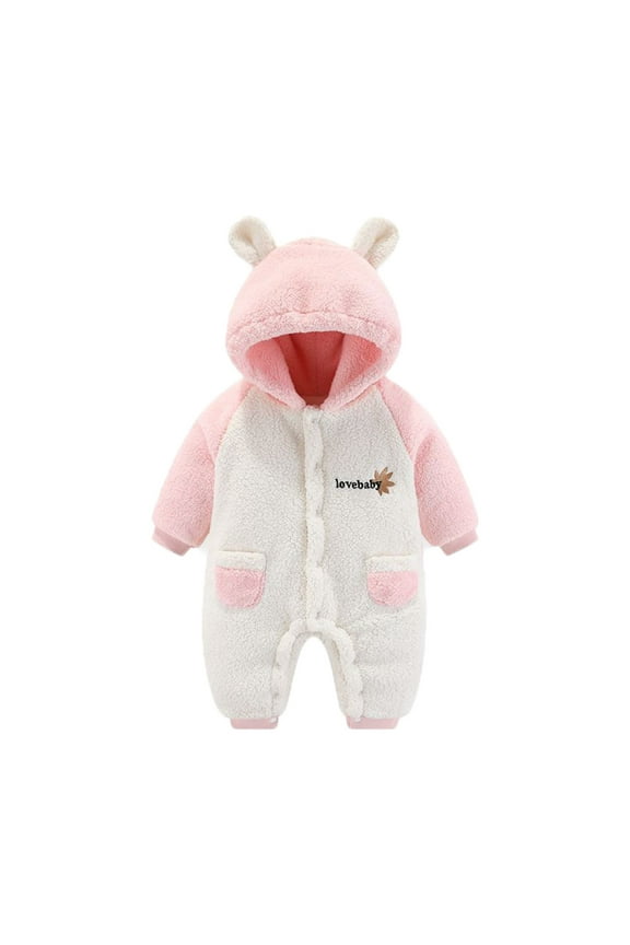 Warm Fleece Hooded Jumpsuit Long Sleeve Button Down Animal Themed Baby Romper Onesie Pajamas Infant Winter Clothes for Dress Up Party 3-6 Months