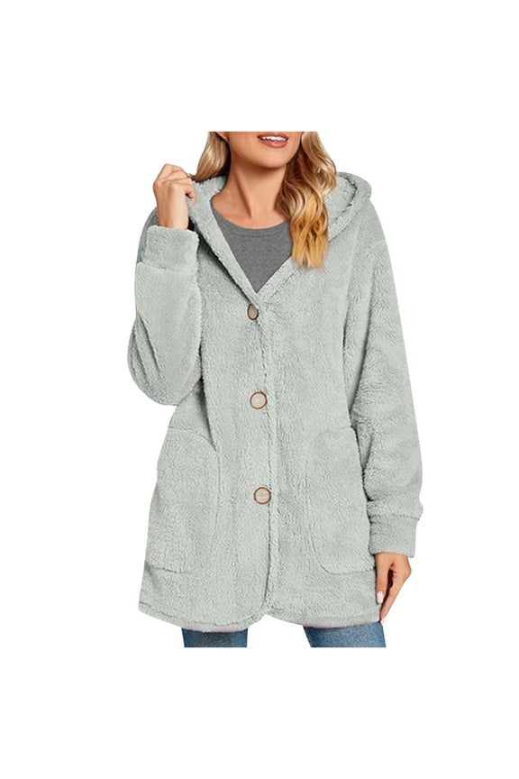 Warm Fleece Jackets for Women, Fuzzy Hooded Casual Coats 2025 Cardigan Sweaters Outerwear with Pockets Fall Winter