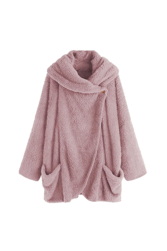 Warm Fleece Jackets for Women, Loose Asymmetrical Button Coat,Sweaters Outerwear with Pockets for Winter
