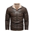 thumbnail image 1 of Warm Fleece PU Jacket, Men's Casual Zipper Pockets Stand Collor Faux Leather Jacket For Fall Winter, 1 of 5