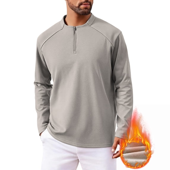 Warm Fleece Quarter Zip Pullover Men Long Sleeve Pullover Warm Sweater Plus Size for Cold Freezing Weather Khaki L