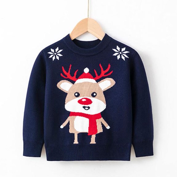 Warm Fleece Reindeer Sweater | Adorable Print, Soft Kids' Knitwear, Holiday Party Outfit – Let Your Little One Steal the Show at the Party,2–7 years old,130,Blue