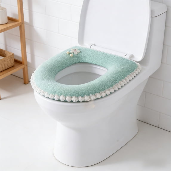Warm Fleece Toilet Seat Cover with Zipper, Soft Thickened Jacquard Fabric Bathroom Toilet Mat, Washable Non-Slip Cushioned Lid Cover for Home, Elderly, Comfortable Elastic Toilet Seat Protector