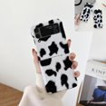 thumbnail image 1 of Warm Fluffy Case for Samsung Galaxy Z Flip 3, Slim Plush Cute Cow Pattern Stylish Cold Weather Autumn Winter Phone Case with Beaded Chain Wrist Strap Women Girls Folding Cover,Black+White, 1 of 10