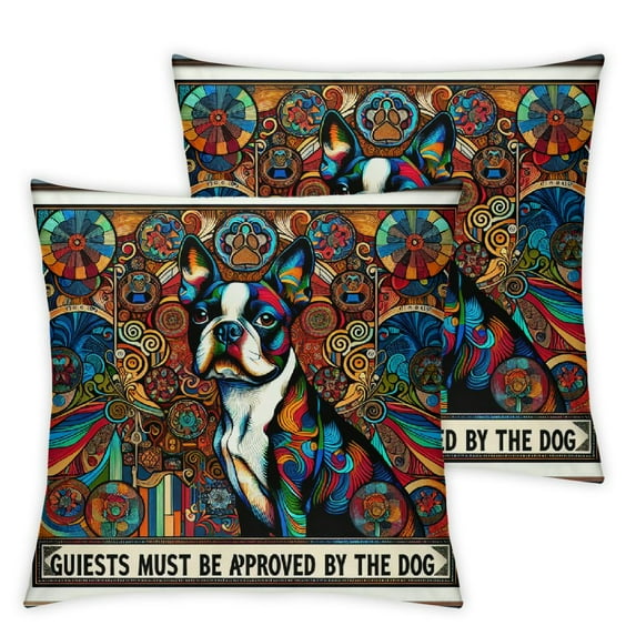 Warm Funny Sayings All Guests Must Be Approved by The Dog Linen Square Throw Waist Pillow Case Home Farmhouse Couch Sofa Decor Cushion Cover Pillowcase for Dog Lover (Black)