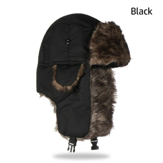 Warm Fur Trapper Ski Hat Russian Ushanka Winter Hats Winter Cap BLACK