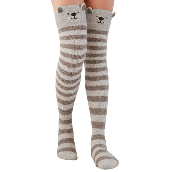 Warm Fuzzy Over Knee Cartoon Thigh High Home Stockings for Women - Cozy Winter Leggings Providing Comfort and Style