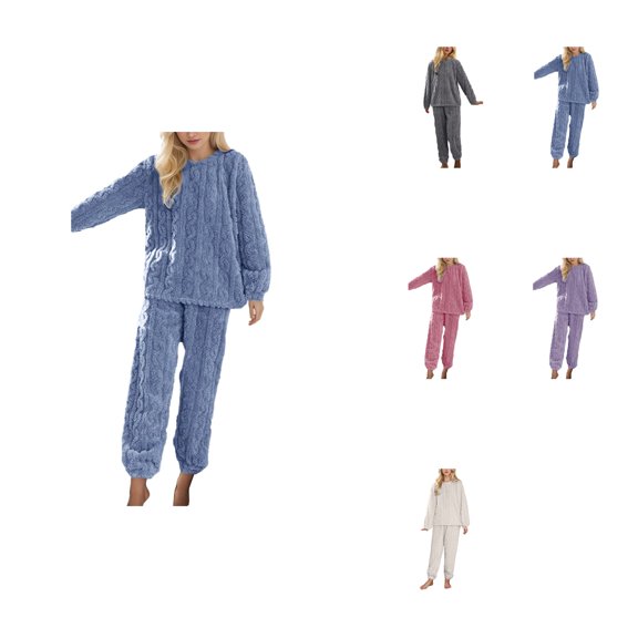 Warm Fuzzy Pajama Sets for Women â Cozy Oversized 2-Piece Plush Loungewear with Pullover Top & Pants