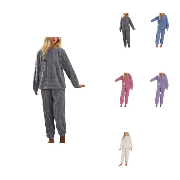 Warm Fuzzy Pajama Sets for Women â Cozy Oversized 2-Piece Plush Loungewear with Pullover Top & Pants