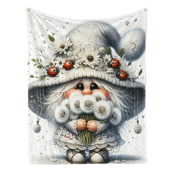 Warm Gift Charming Beautiful Dandelion Gnome Cute Fun Print Flannel Blanket Soft Warm Cozy Blanket For Sofa Bed Car Camping Office Home Decor Gift Blanket For All Seasons