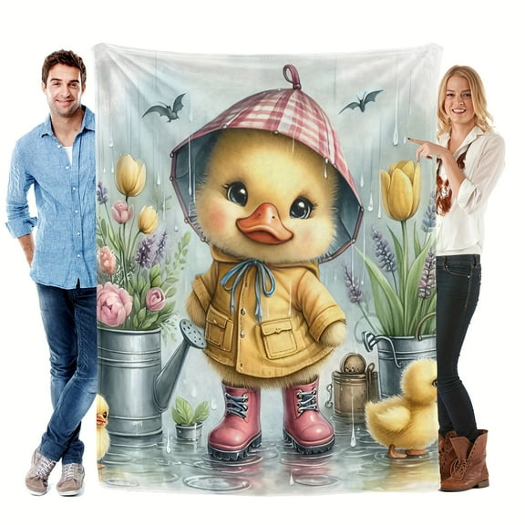 Warm Gift Little Yellow Duck In A Raincoat Cute Fun Print Flannel Blanket Soft Warm Cozy Blanket For Sofa Bed Car Camping Office Home Decor Gift Blanket For All Seasons