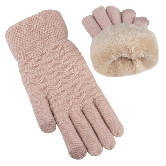 FNGZ Winter Mittens Gloves for Women | Knit Thick Gloves | Women'S Winter Warm Screen Gloves Womens Thermal Cable Knit Wool Fleece Lined Glove for Cold Weather