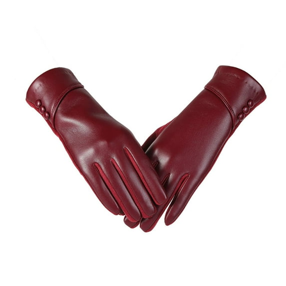 Warm Gloves Leather Screen Lined Warm Windproof Cold Weather Gloves for Outdoor Cycling Winter Mittens A Wine One Size