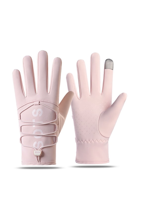 Warm Gloves Thermal Full Finger Gloves Snap Windproof Touchscreen Snow Mittens Pink One Size