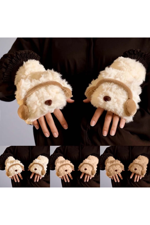 Warm Gloves for Cold Weather Adorable Bear Headphone Winter Warm Girls Soft Lined Thermal Weather Kids Mittens White One Size