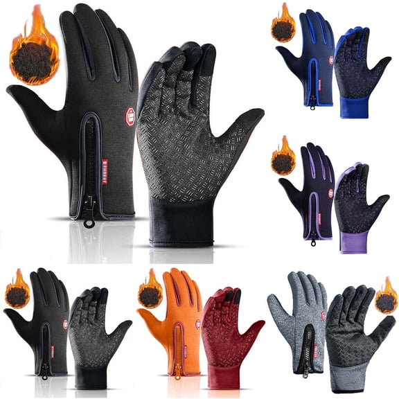 Warm Gloves for Cold Weather Unisex Winter Ski Touchscreen Compatible Windproof Fleece with Zipper Insulated Mittens Black M