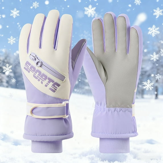 Warm Gloves for Women Cold Weather New Women's Winter Fleece-Lined Outdoor Cycling Skiing Touchscreen Waterproof Gloves Style B-61 Purple One Size