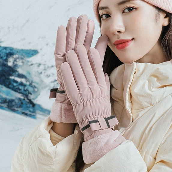Warm Gloves for Women, Plus Velvet Thickened Windproof, Cold-Proof Outdoor Gloves, Touchscreen Compatible Winter Ski Gloves