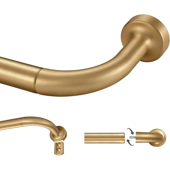 Warm Gold Adjustable Curtain Rod 28 to 120 Inch 1 Inch Diameter with Room Darkening Wrap Around Design