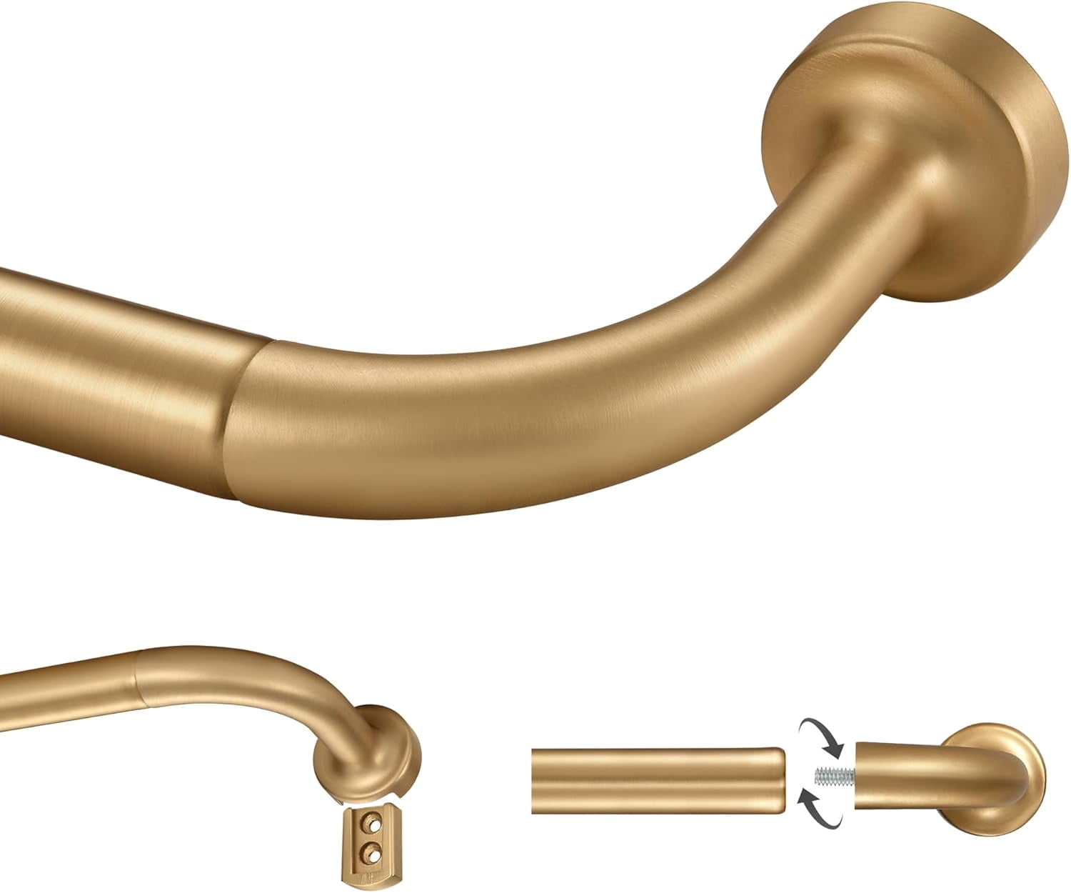 Warm Gold Curtain Rod for Windows 28 to 120 Inch, Internal Splicing 1 Inch Diameter Disc, Adjustable Room Darkening Curtain Rod with Aluminum Finials and Brackets, Wrap Around Design