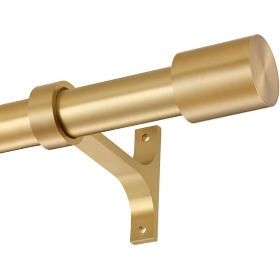 Warm Gold Curtain Rods for Window 72-144", Decorative With Cap Finials, Telescoping Single Drapery Rod, Heavy Duty 1-Inch Window Treatment