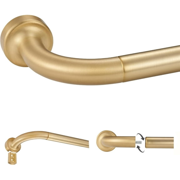 Warm Gold Disc Curtain Rods, 48-84 Inches Window Curtain Rod,Adjustable Room Darkening Drapery Rod with Aluminum Finials and Brackets,Wrap Around Design