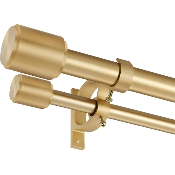 Warm Gold Double Curtain Rods, Drapery Rod 36-72 Inch, Decorative with Cap Finials, 1 Inch Front and 5/8 Diameter Back Dual Adjustable Window Rods
