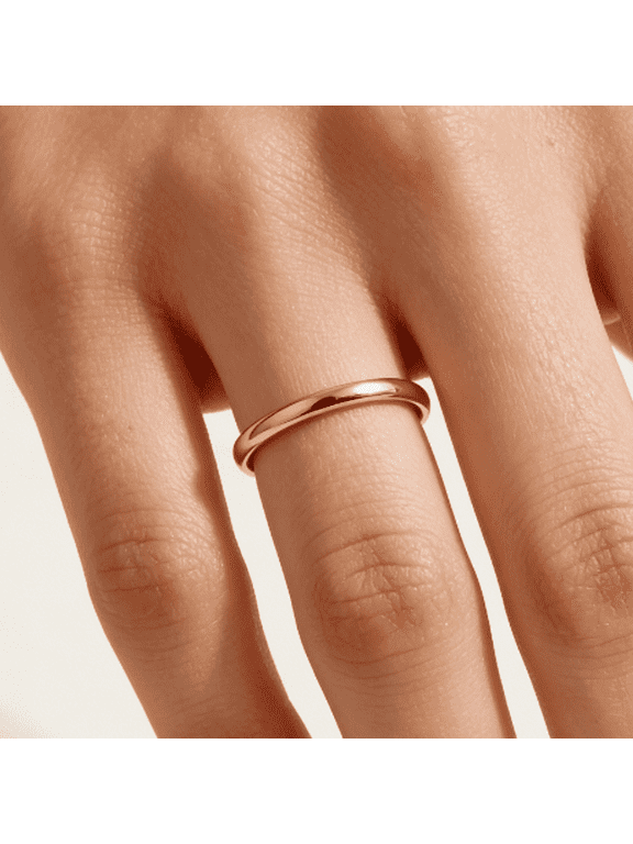 Warm Gold Texture 2mm Classic Gold Copper Ring Simple Smooth Surface Ring for Men and Women Vintage Gold Stacking Essential Multiple Sizes to Choose from, Size-6.5