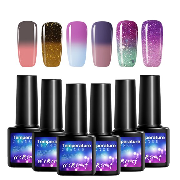 Warm Gradient Gel Nail Polish 6PC 8ml Each, Removable Nail Glue, Temperature Color Gel, LED UV Curing, Long Lasting 3 Weeks, DIY Nail Art Kit, Home Salon Use, Women, Holiday Gift Makeup Organizers