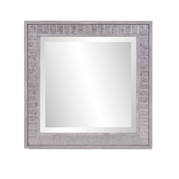 Warm Gray Faux Wood Square Mirror - Black