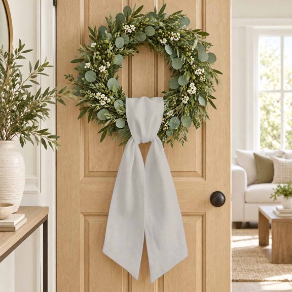 Warm Gray Wreath Sash, Modern Minimalist Solid Color Decorative Ribbon Wreath Sash for Front Door, Porch Indoor Holiday Decor