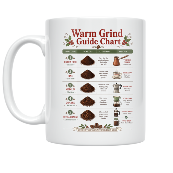 Warm Grind Guide Chart - Coffee Enthusiast - 11 oz Ceramic Coffee Mug