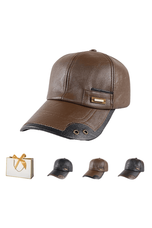 Warm Guard Cap,Warm Leather Baseball Caps,Mens Winter Outdoor Windproof Waterproof Leather Shell Fleece Lining Caps