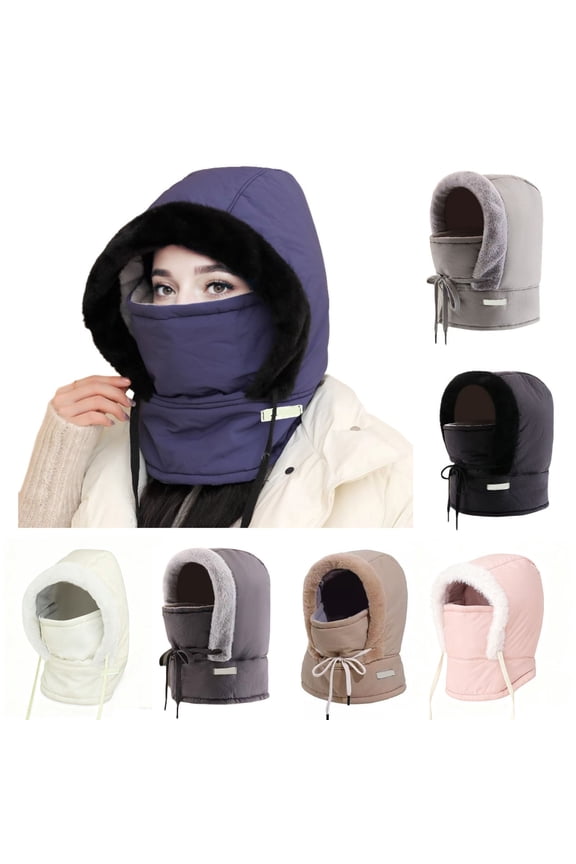 Warm Hat Face Mask, Adjustable Strap, Windproof Waterproof Fabric, Superior Thick Lined Warmth, Extended Neck Coverage, Integrated Mask for Outdoor