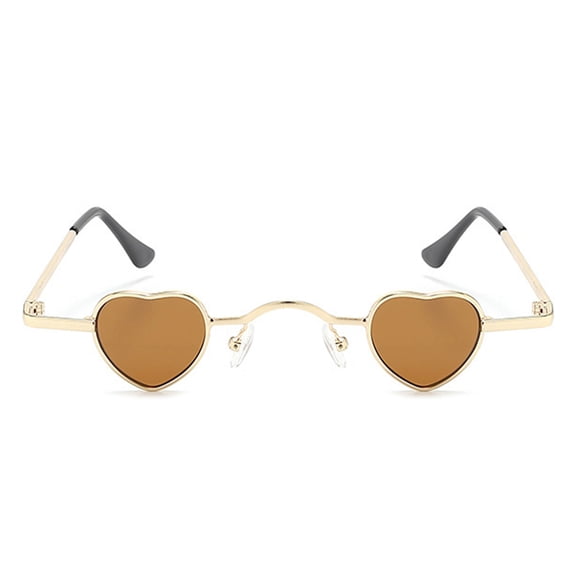 Warm Heart Shaped Sunglasses - Gold Metal Frame Brown Lens UV Protection Stylish Daily Eyewear