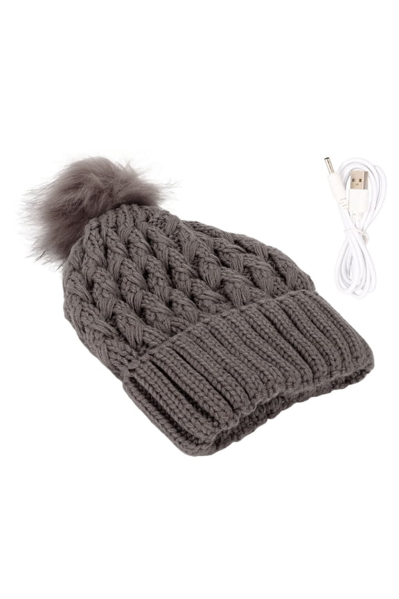 Warm Heating Knitted Hat Electric Soft USB Rechargeable Warming Hat for Winter Autumn Hiking Dark Gray