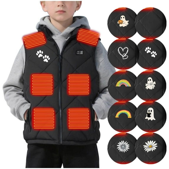 Warm Heating Vest for Kids Boys Girls with Pockets Unisex Toddler Children 6-17Years Solid Color Sleeveless Children's Heating Clothing Black-#09