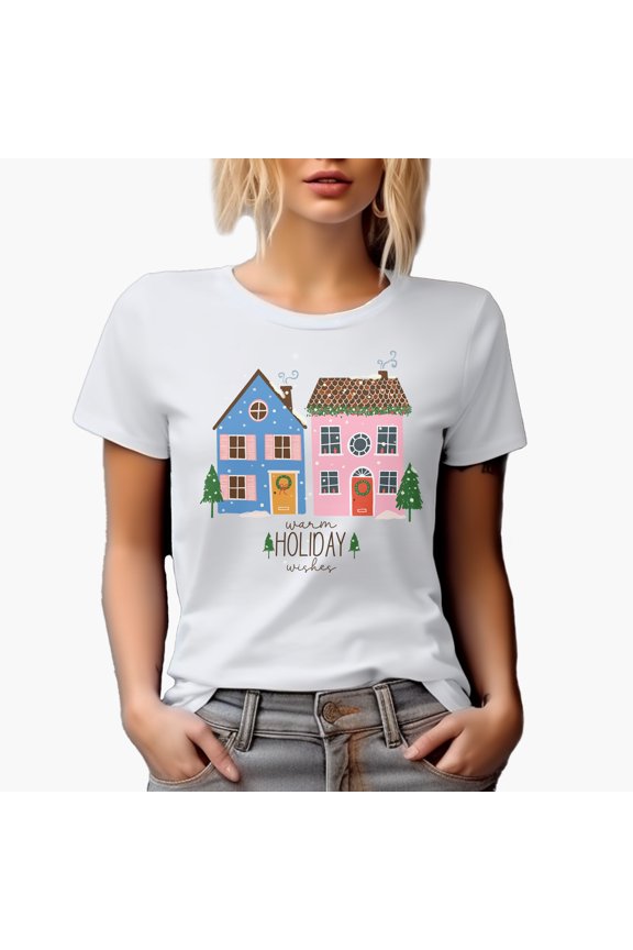 Warm Holiday Wishes, Handrawn Winter or Christmas Themed Art Merch Gift, White T-Shirt, 3XL