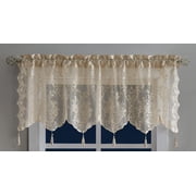 Warm Home Designs 1 Brown Linen Color 54  W x 22  L Semi Sheer Lace Kitchen Valance with 4 Tassels. L Linen Valance